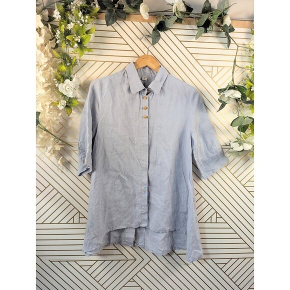 PUBLIC BY ITALY Women's LINEN Button Down High Low Collared EMBROIDERY LRG - Picture 1 of 8